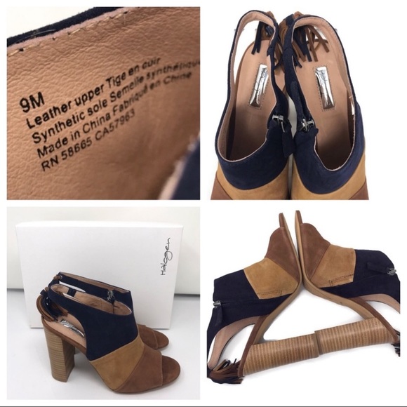HALOGEN Navy Camel Willow Heeled Sandals Size 9 - Picture 3 of 8